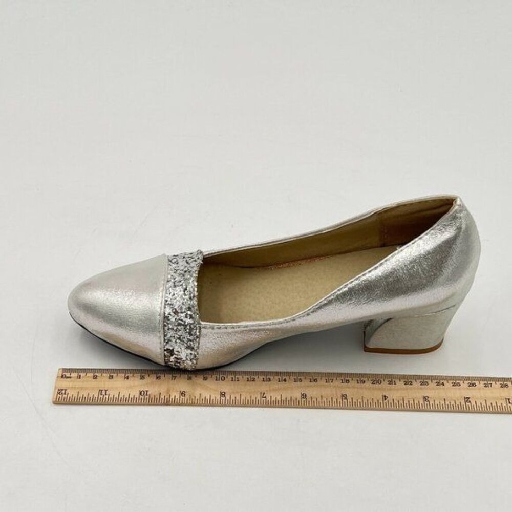 Silver Women Formal Pointed Toe Chunky Heel Pumps Slip On Office Business Ladies
